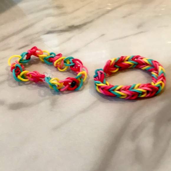 Handmade Pink, Red, Yellow, and Blue bracelets set - Picture 1 of 8